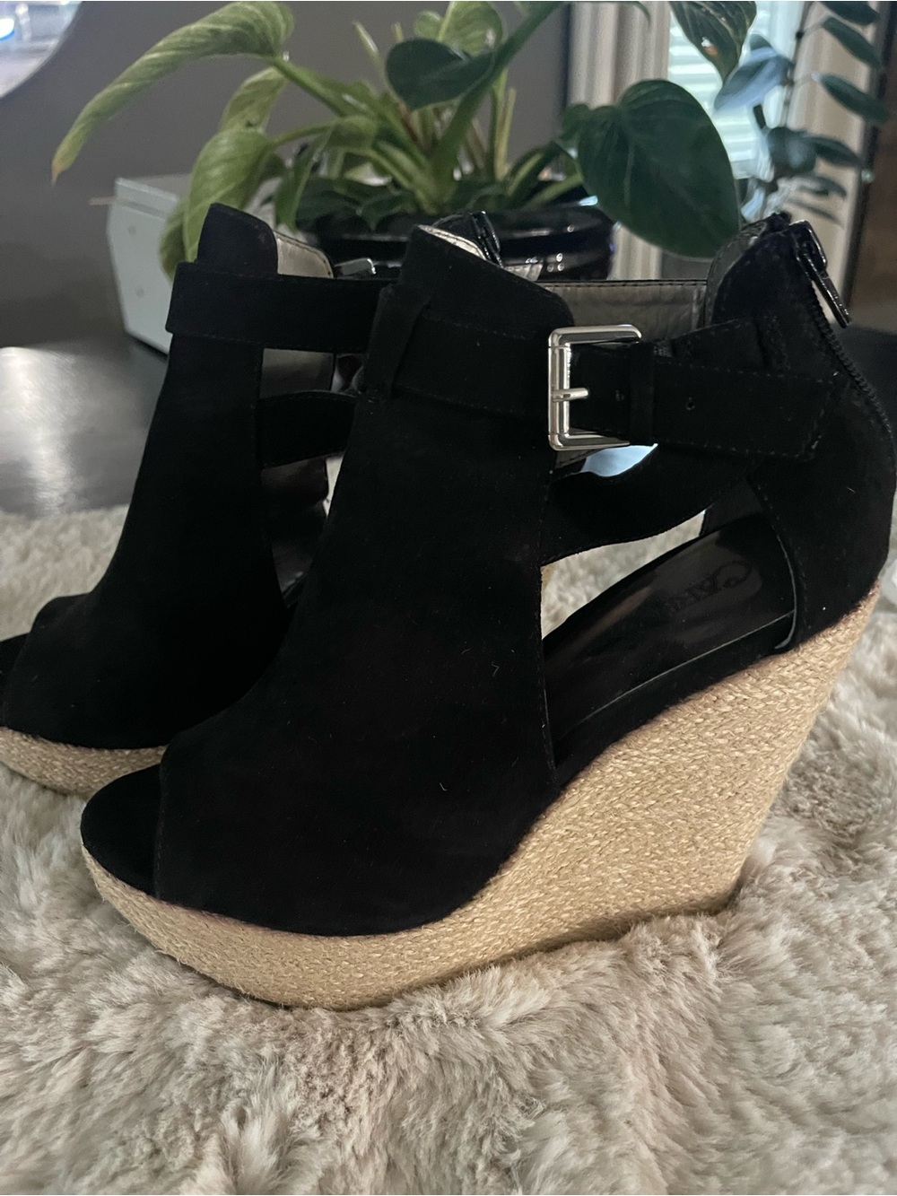Carlos Santana Black Espadrille Wedges